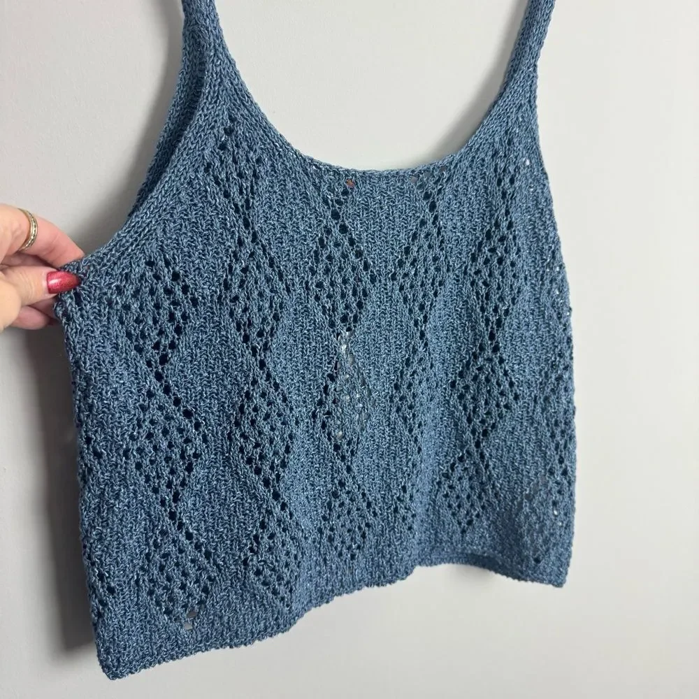 FREE PEOPLE | NEW Glisten Blue Shadow Open Knit Tank Top Women’s Size X-Large